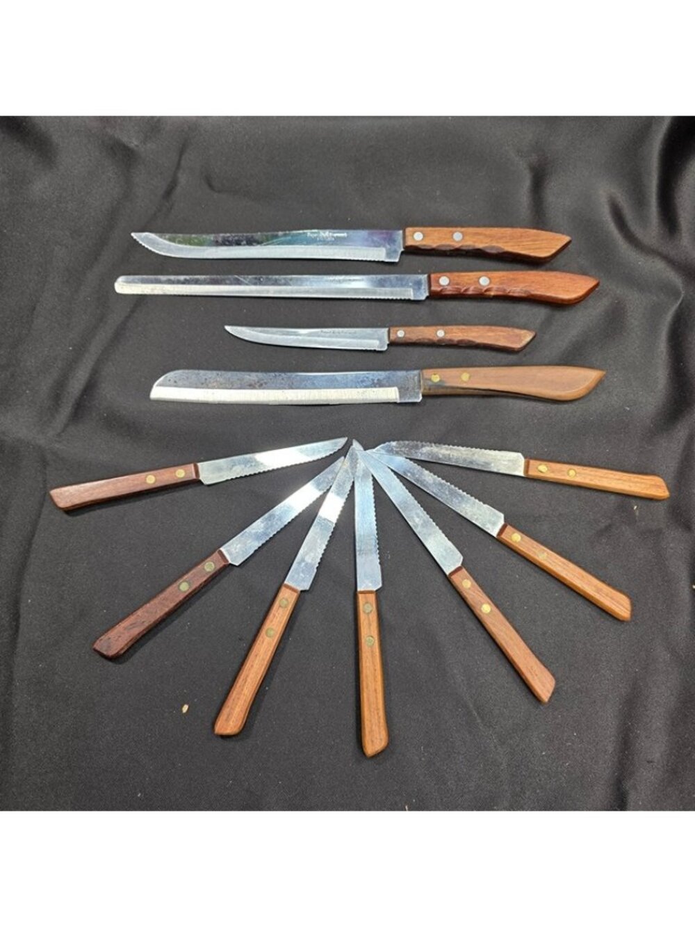 Vintage 11 Pc Knife Lot - Regent Sherwood Stainless + 7 Wood Steak Knives